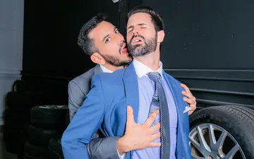 Car salesmen having gay sex