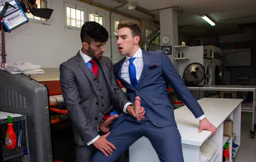 Men in a laundry having sex