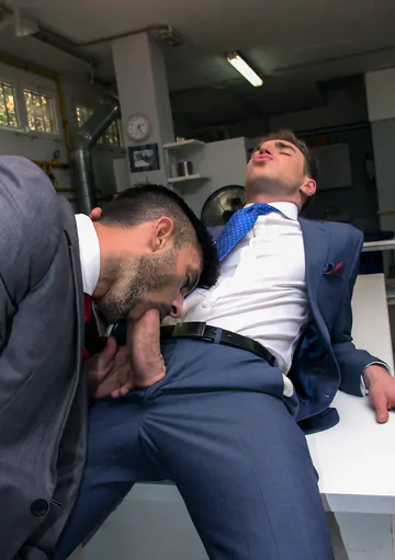 Men in a laundry having sex