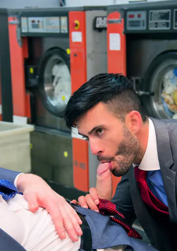 Men in a laundry having sex