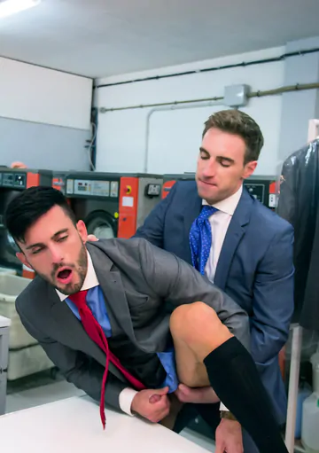 Men in a laundry having sex