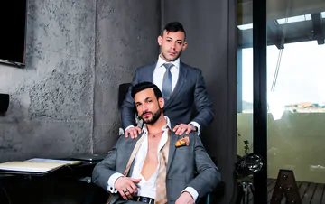 Men in suits fucking on a sofa