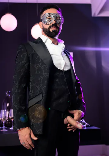 Masquerade ball men having sex