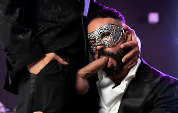 Masquerade ball men having sex
