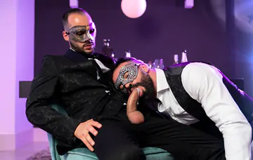 Masquerade ball men having sex