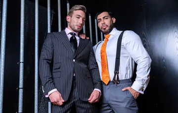 Men in suits having a threesome