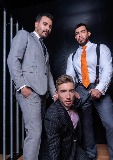 Men in suits having a threesome