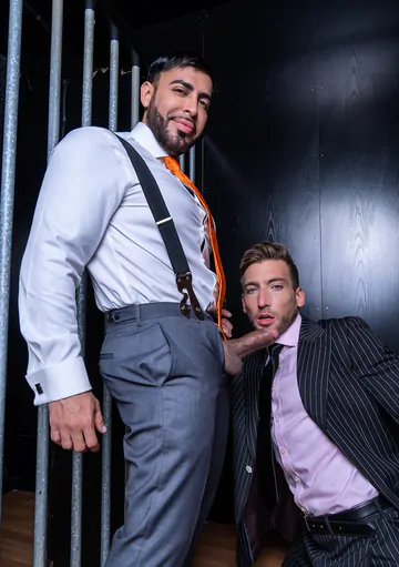 Men in suits having a threesome