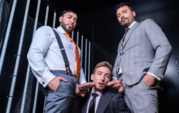Men in suits having a threesome
