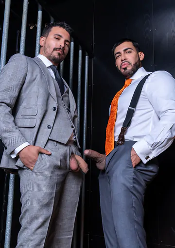 Men in suits having a threesome