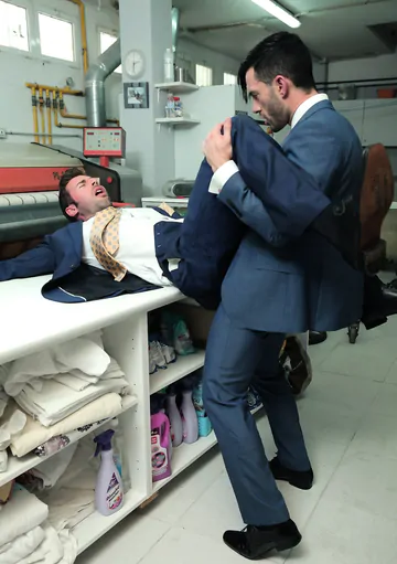 Gays fucking in the laundry