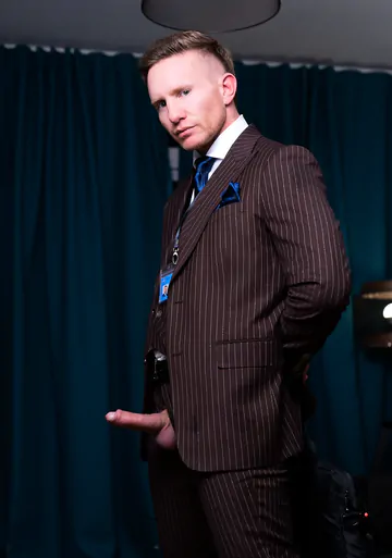 Guys in brown suits having sex