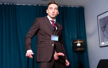 Guys in brown suits having sex