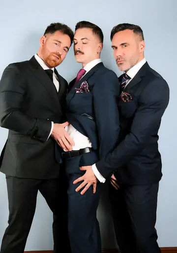 Three guys in suits having sex