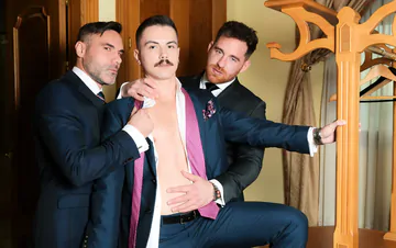 Three guys in suits having sex