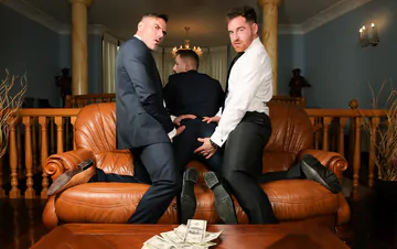 Three guys in suits having sex