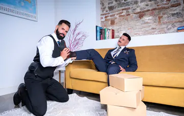 Men fucking on a yellow sofa