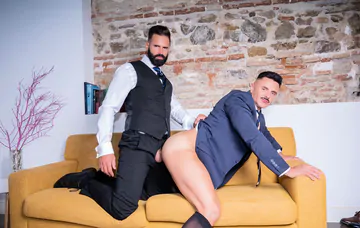 Men fucking on a yellow sofa