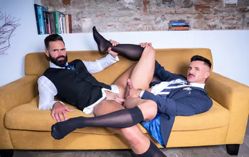 Men fucking on a yellow sofa