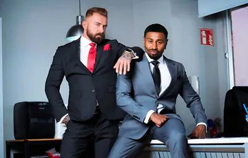 Bearded hunk getting black dick