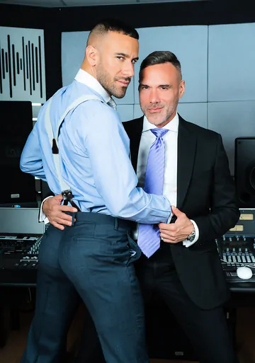 Men in suits having gay sex