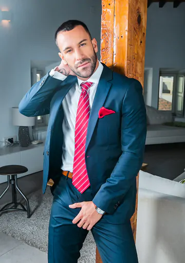 Men in suits fucking on a sofa