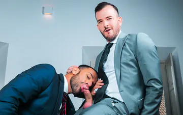 Men in suits fucking on a sofa