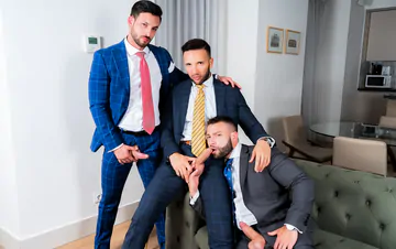 Men in suits having a threesome