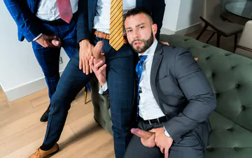 Men in suits having a threesome