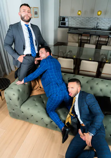 Men in suits having a threesome