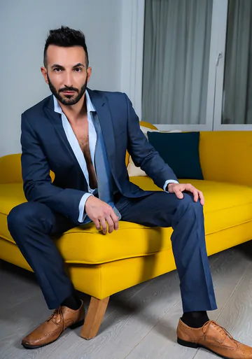 Bald bearded guy getting cummed on