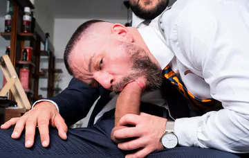 Men having sex in the barber shop