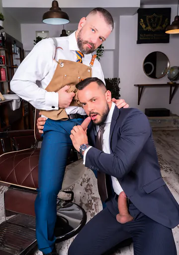 Men having sex in the barber shop