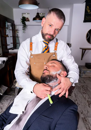 Men having sex in the barber shop