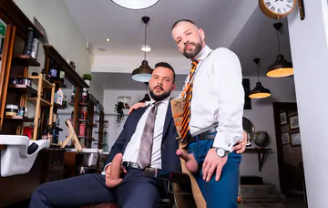 Men having sex in the barber shop
