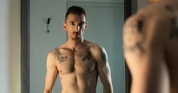 Hot guy with a shaved cock