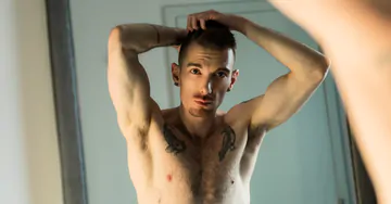 Hot guy with a shaved cock