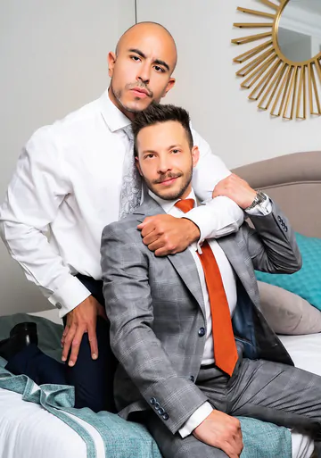 Clothed guys fucking in the shower