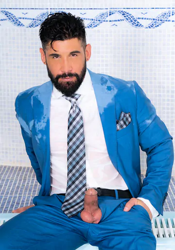 Clothed men fucking in a hottub