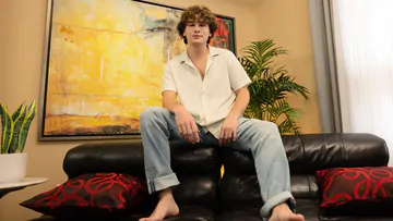 Curly haired guy showing cock