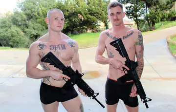 Guys with guns sucking and fucking