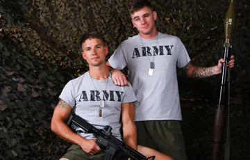 Army dudes fucking in a tent