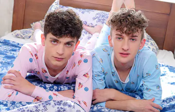 Curly haired boys having some fun