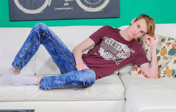 Pale skinny guy with a shaved cock