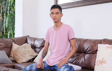 Skinny boy with a fat brown cock