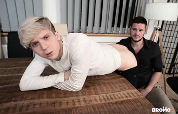 Blonde boy getting fucked on a table