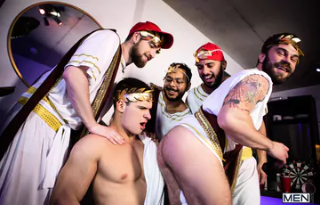 Toga party guys having sex
