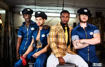 Four guys fucking in a garage