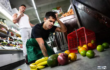 Two guys in a grocery store fucking