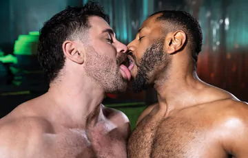 Men in a factory having sex